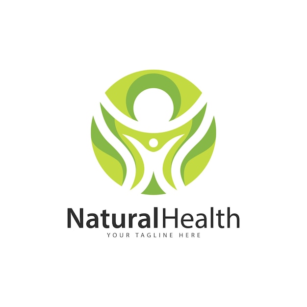 Natural health symbol logo design with human character illustration