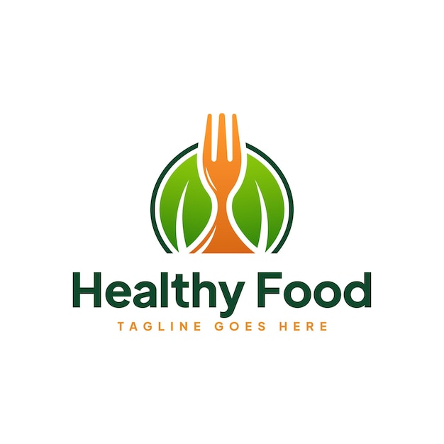 Natural healthy food logo, spoon and leaf side by side concept