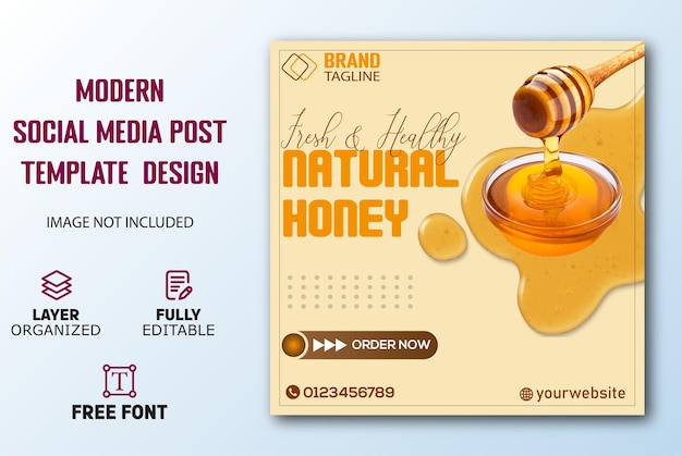 Modello di banner per post sui social media per la promozione del menu natural honey