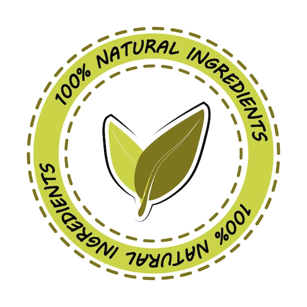 Natural ingredients. Natural ingredient food label. Fresh eco, vegetarian, organic products and eco foods icons. Veganism logo, vegans diet sticker or ecological product stamp