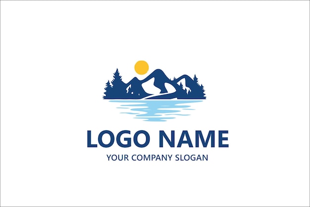 Natural lake view hill outdoor logo template