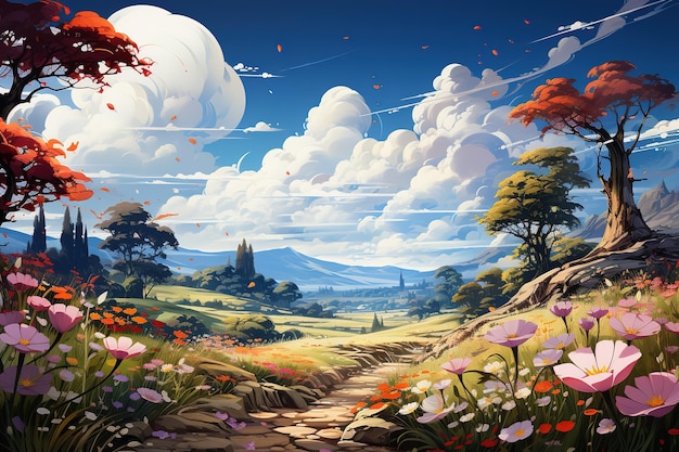 Paesaggio naturale nell'illustrazione in stile anime