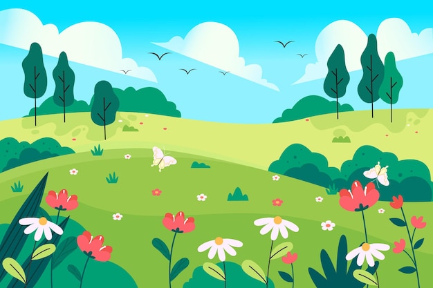 Vector natural landscape in spring