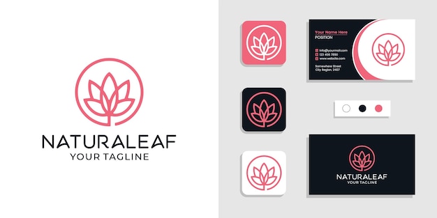 Natural leaf logo and business card  template inspiration