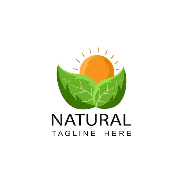 Natural leaf and sun logo template design 