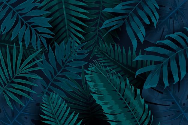 Natural leaves dark tropical background