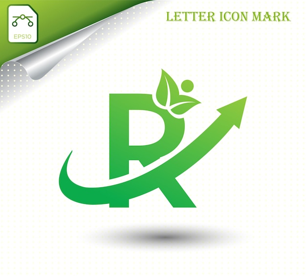 Natural letter R with eco logo design template