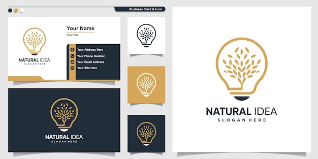 Natural logo with unique leaf idea modern style and business card design template