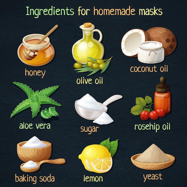 Vector natural mask ingredients for home face skin care