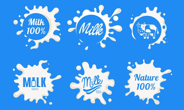 Natural milk logo templates set organic dairy product labels vector illustration web design