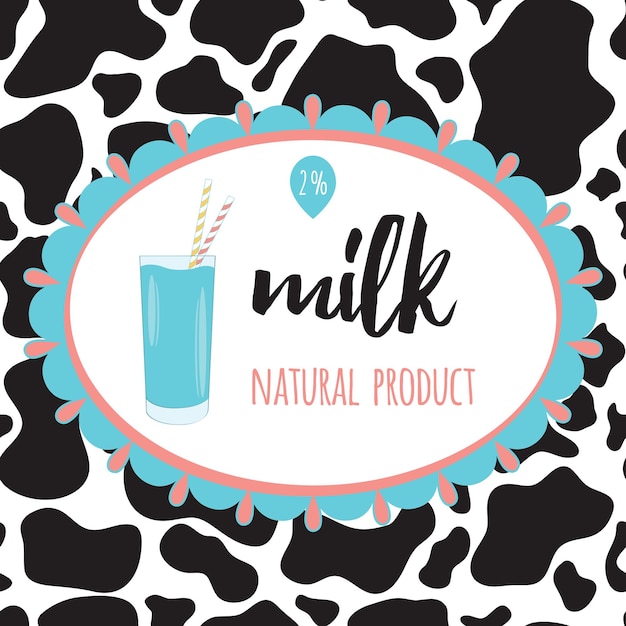 Natural milk sticker with cow spot skin background