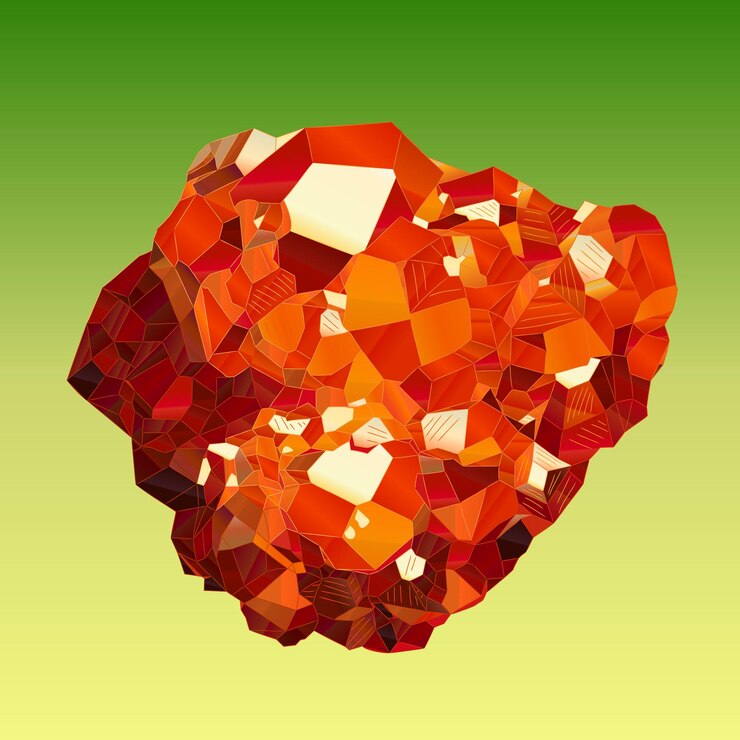 Vector natural orangeyellowbrown rough spessartine gemstone vector illustration of spessartine