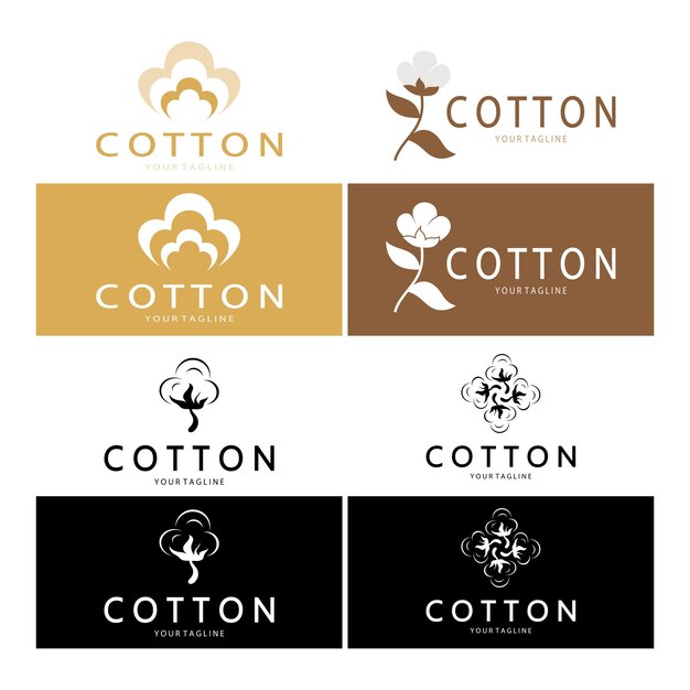 Logo della pianta di fiori di cotone naturale per le piantagioni di cotone industrie commercio tessile abbigliamento