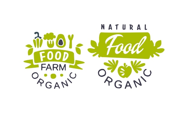 natural organic food logo templates design farm food organic labels healthy lifestyle and premium quality vegan food vector illustration