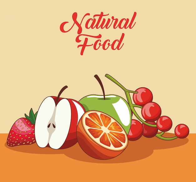 Natural and organic fruits food cartoons 