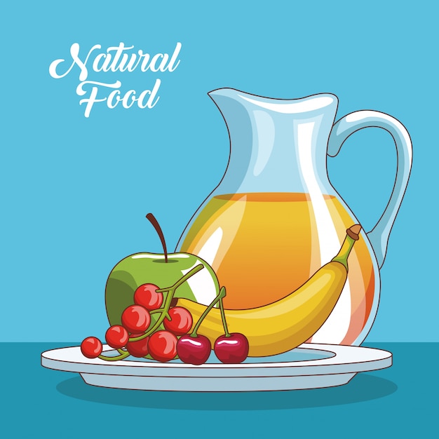 Natural and organic fruits and juice food cartoons 