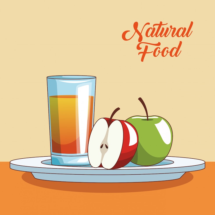 Vector natural and organic fruits and juice food cartoons