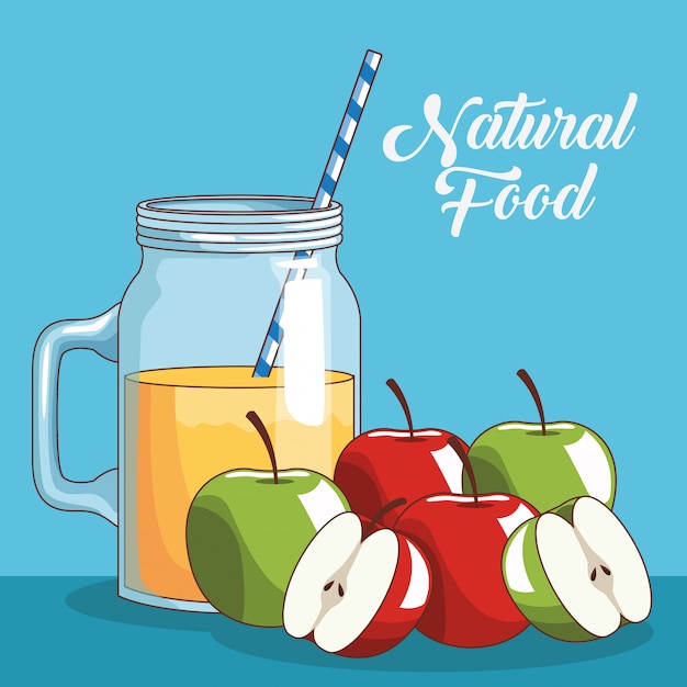 Natural and organic fruits and juice food cartoons
