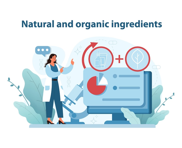 Vector natural and organic ingredients in skincare illustration harnessing botanical extracts for pure