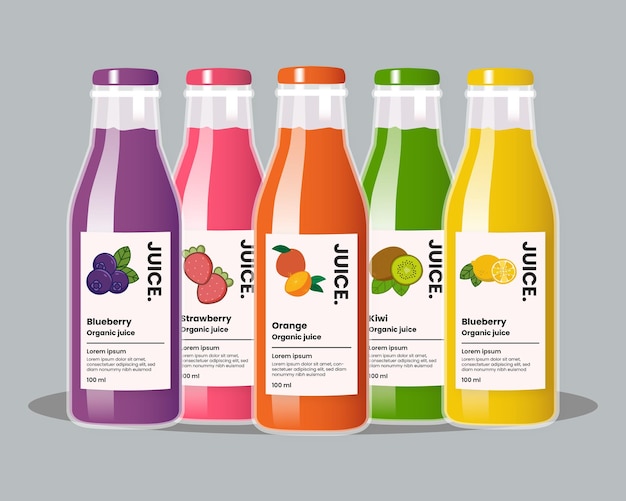 natural organic juices vector bottle mockup illustrations