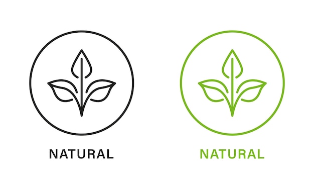 Natural organic product green and black line icon set quality fresh natural ingredients stickers