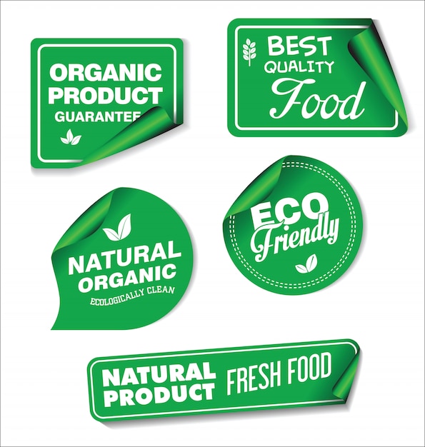 向量的天然有机产品绿色标签的集合