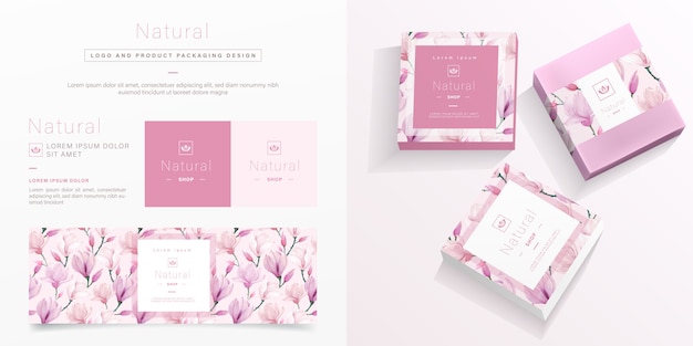 Vector natural packaging in pink floral package