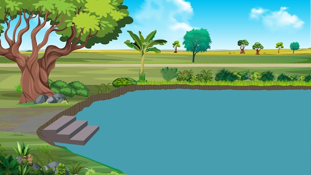 Vector natural pond cartoon vector background