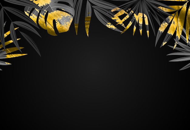 Natural Realistic Black and Gold Palm Leaf Tropical Background.