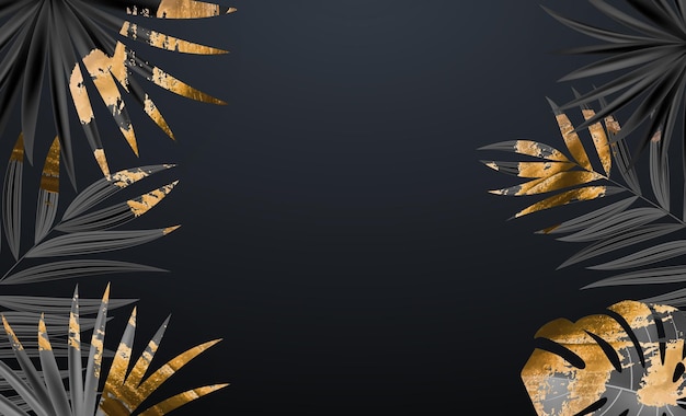 Vector natural realistic black and gold palm leaf tropical background