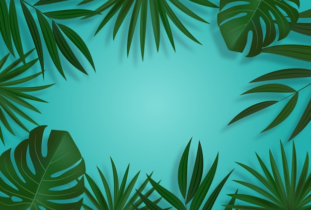 Natural realistic green palm leaf tropical background vector illustration