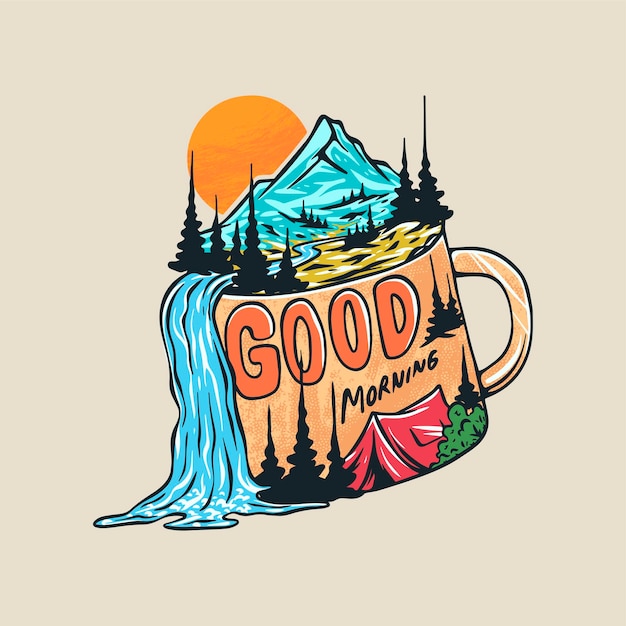 Natural scenery in a cup of coffee premium vector