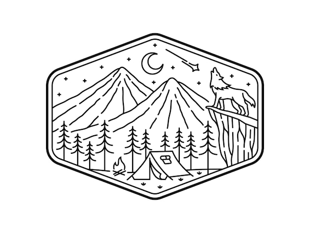 natural scenery in the frame line art illustration