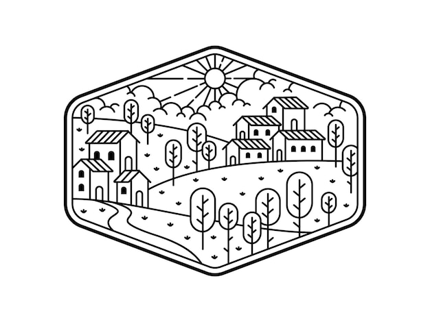 natural scenery in the frame line art illustration