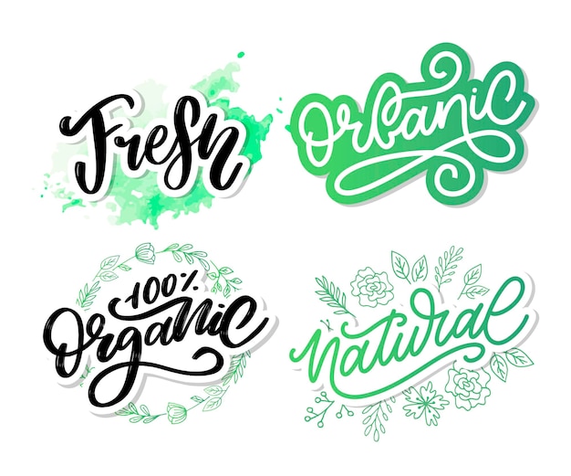 natural set vector lettering stamp illustration slogan calligraphy