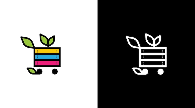 Natural shopping chart trolley logo vector monogram black and white icon style Design template
