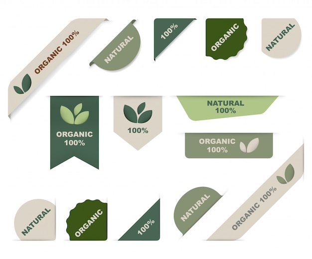 天然タグラベルとグリーン有機リボン。