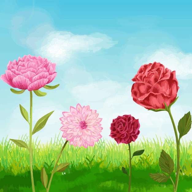 natural vector sky flowers and grass