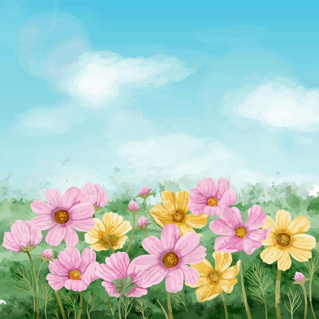 natural vector sky flowers and grass