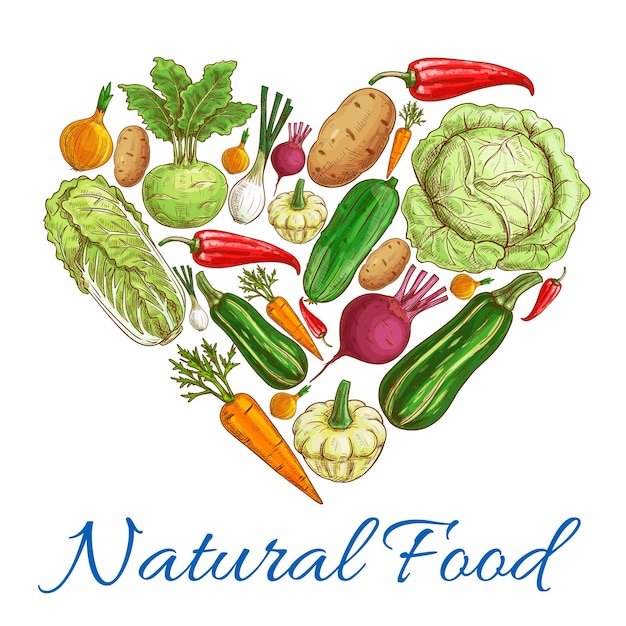 Vector natural vegetables food in heart symbol