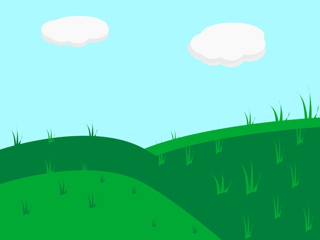 Вектор Естественный вид зеленая трава ад светло-голубое небо облака