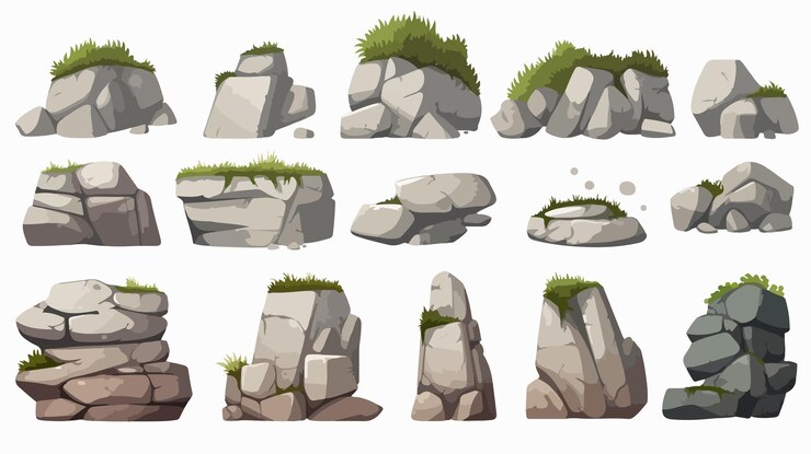 Vector natural wall stones and smooth rounded grey rock