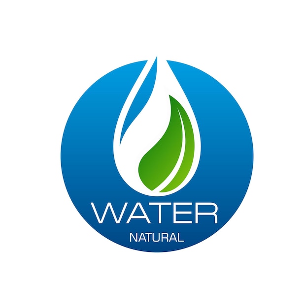 Natural water vector icon with aqua drop and leaf