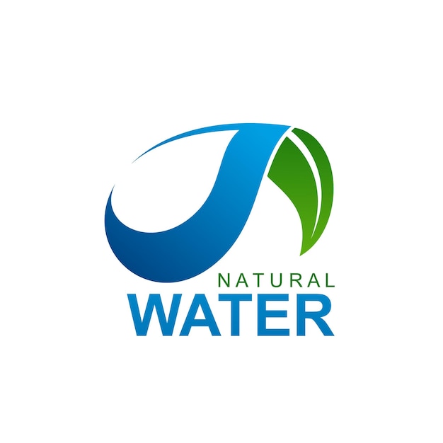 Natural water vector icon with dripping green leaf