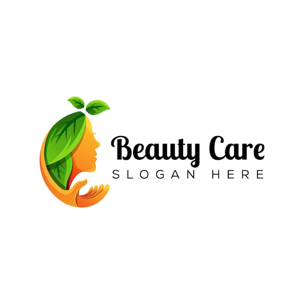 Natural woman beauty care with hand logo 