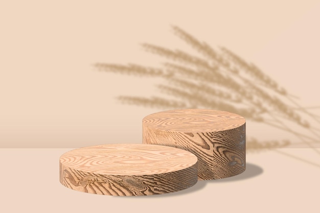 Natural Wooden 3d Lectern With Wheat Plants On Beige Wall