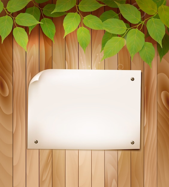 Premium Vector | Natural wooden background with leaves and a blank ...