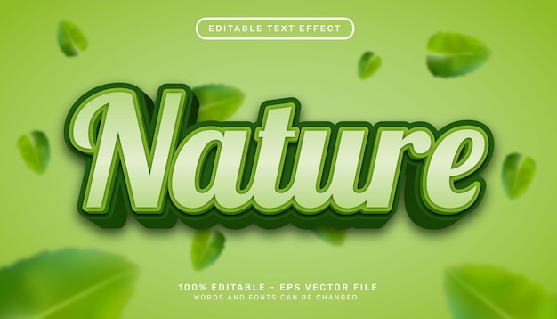 Natura effetto testo 3d ed effetto testo modificabile con illustrazione della maglia della foglia