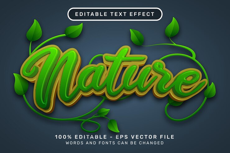 Vector nature 3d text effect and editable text effect with shield and leaf illustration