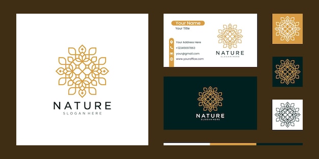 Natura logo di lusso astratto con stile di arte di linea e biglietto da visita